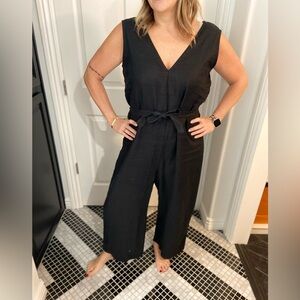 Elizabeth Suzann Black V-Neck Tie-Waist Jumpsuit